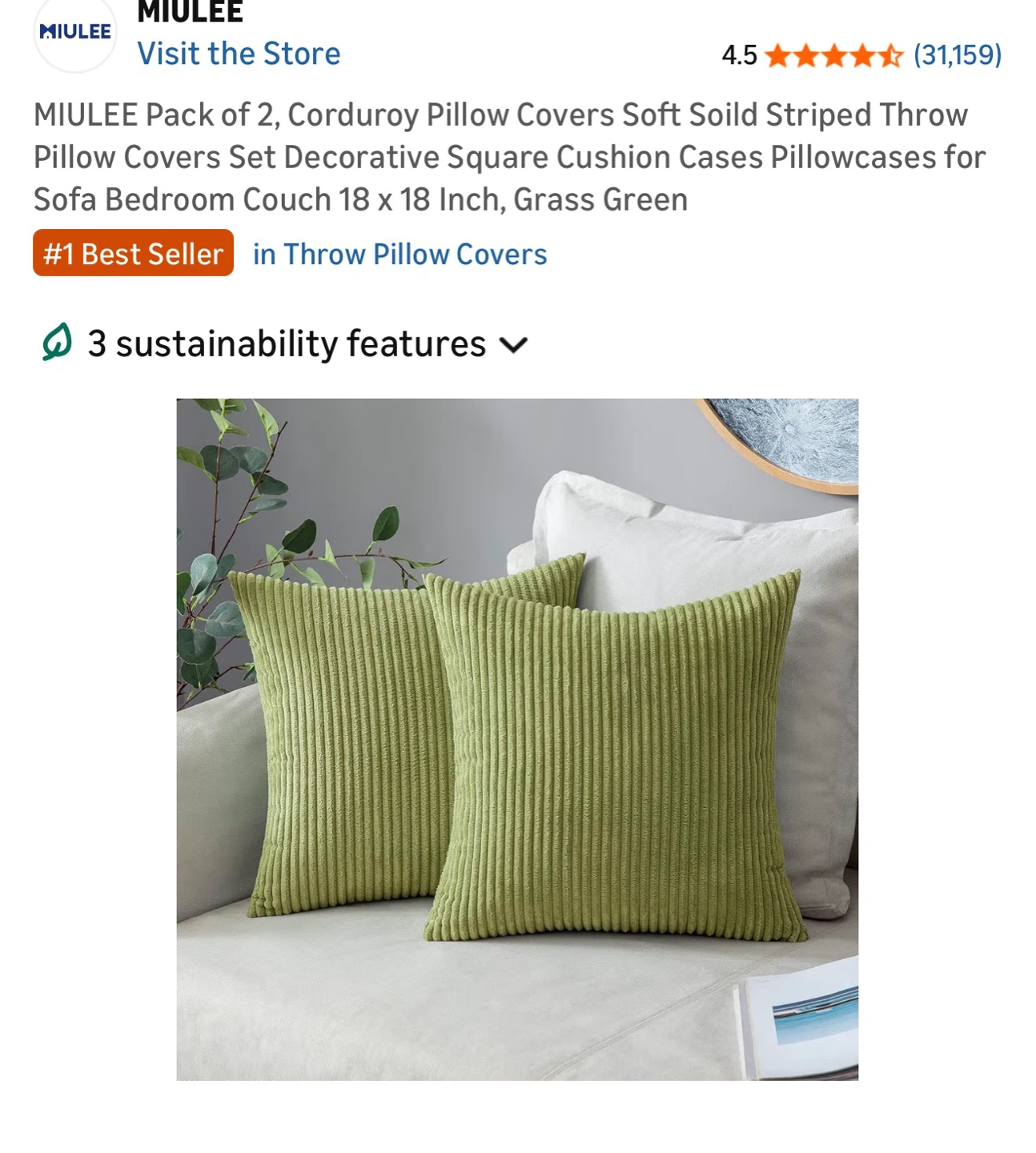 MIULEE Pack of 2 Corduroy Pillow Covers Green - photo 2