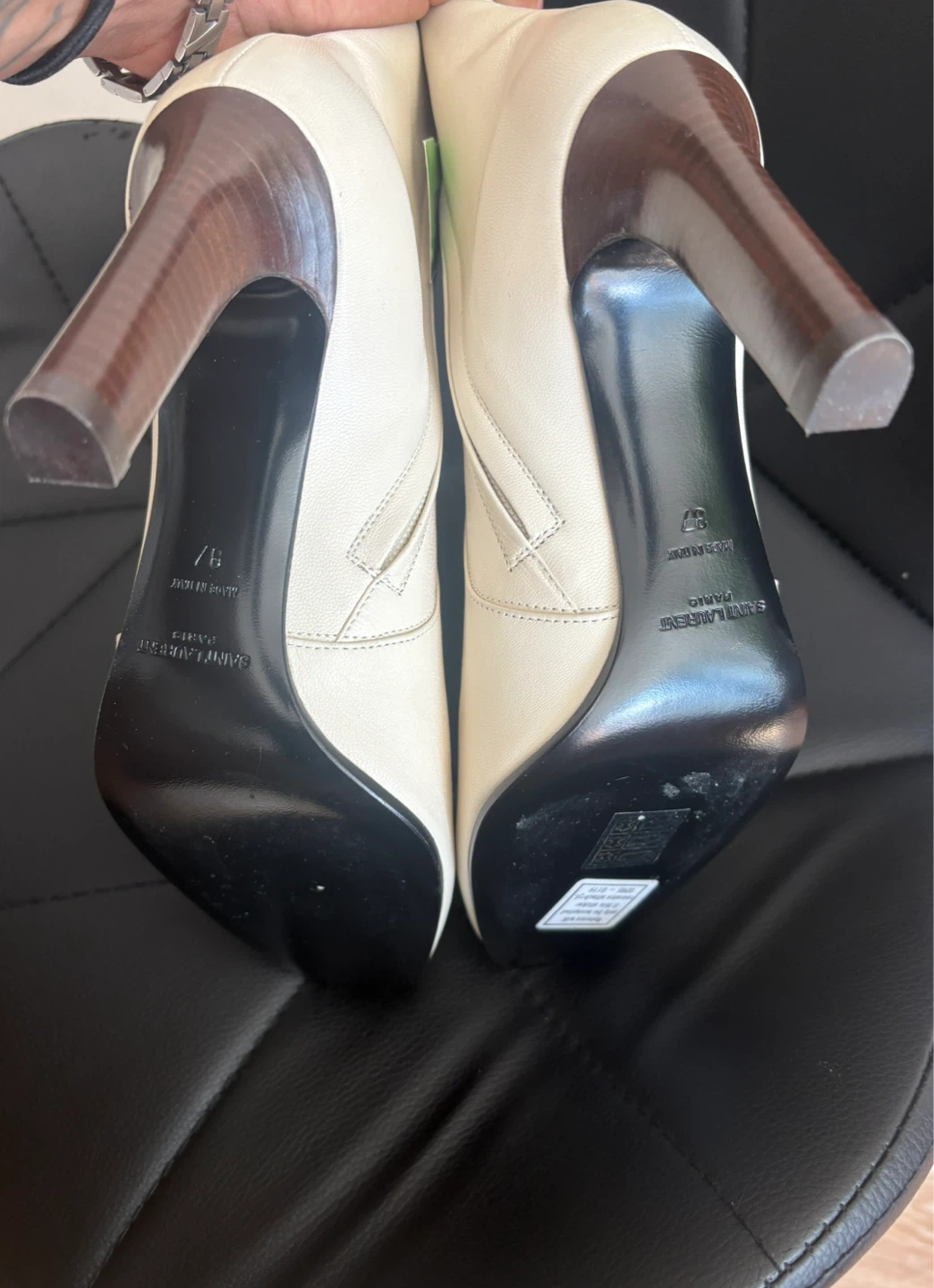 Saint Laurent Paris White Leather Ankle Boots Size 37 - photo 2