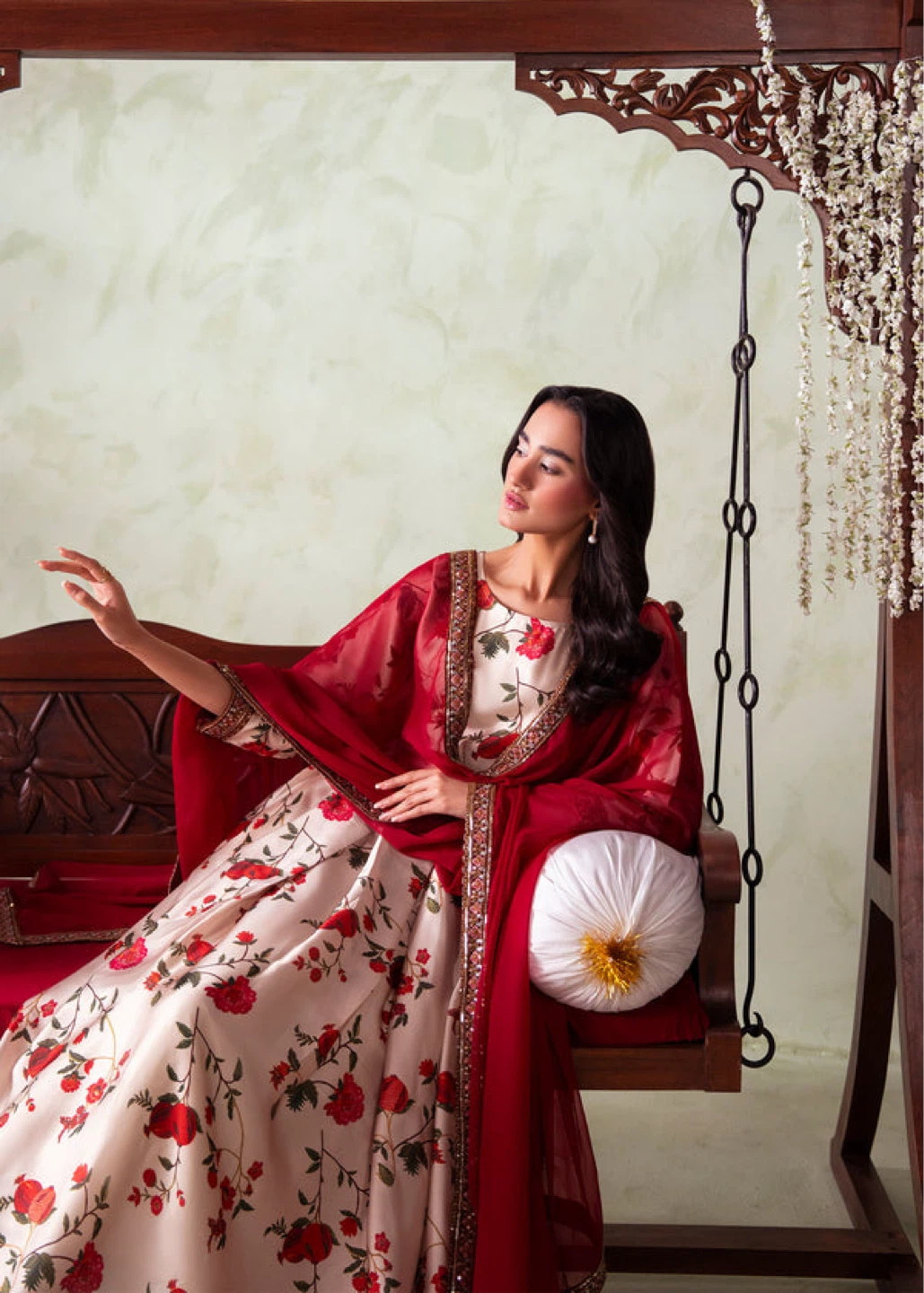 Floral Print Maxi Dress with Dupatta - Size M - photo 3