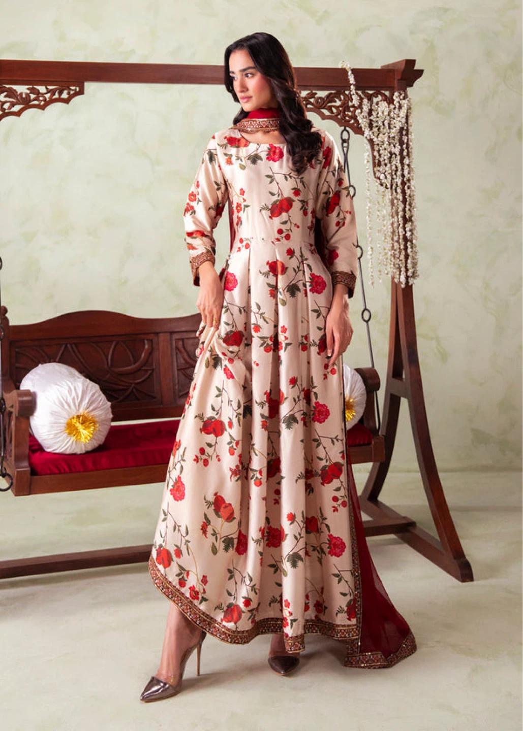 Floral Print Maxi Dress with Dupatta - Size M - photo 4