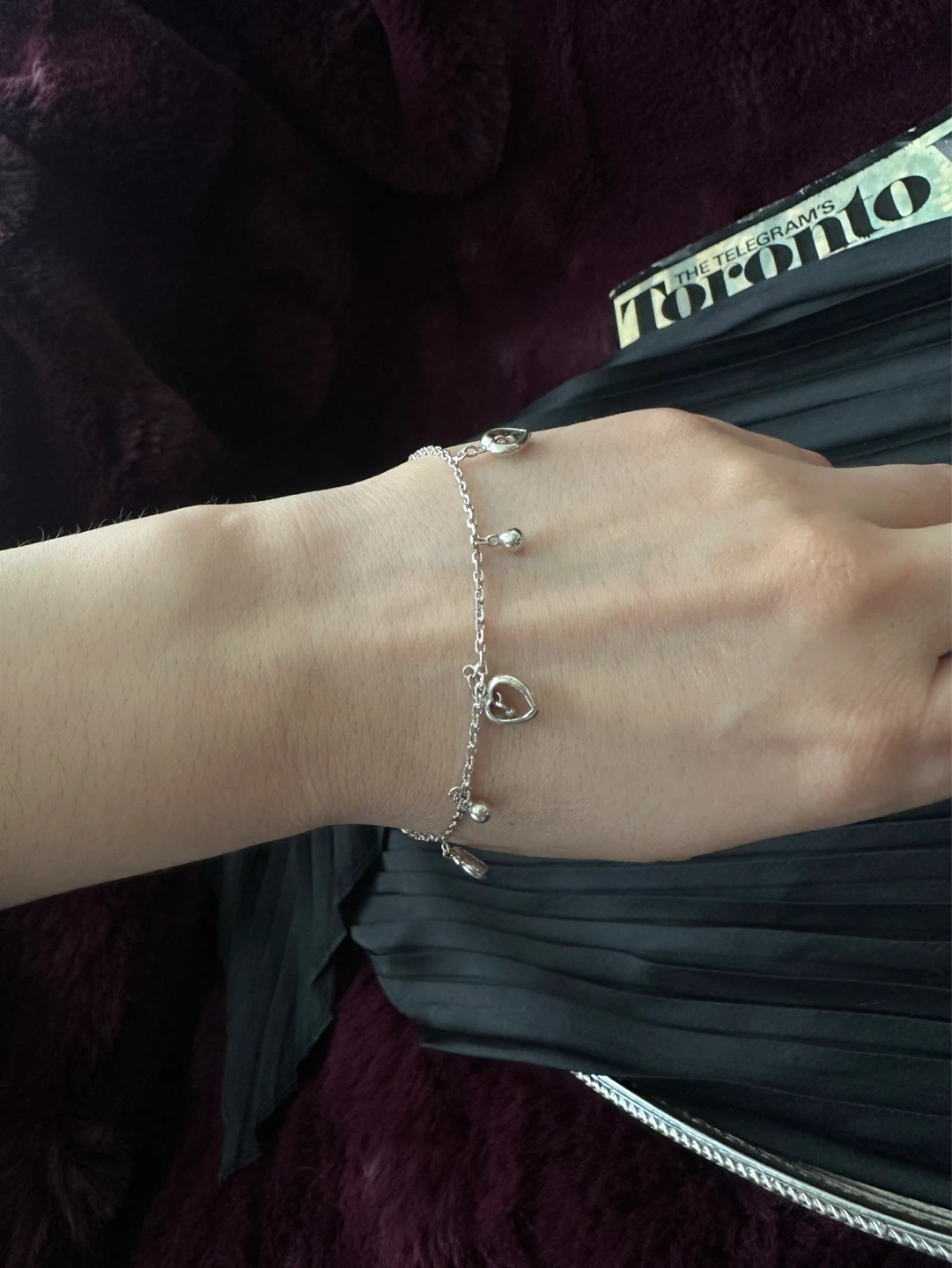 Vintage 925 dainty Silver Charm Bracelet with Hearts - photo 5