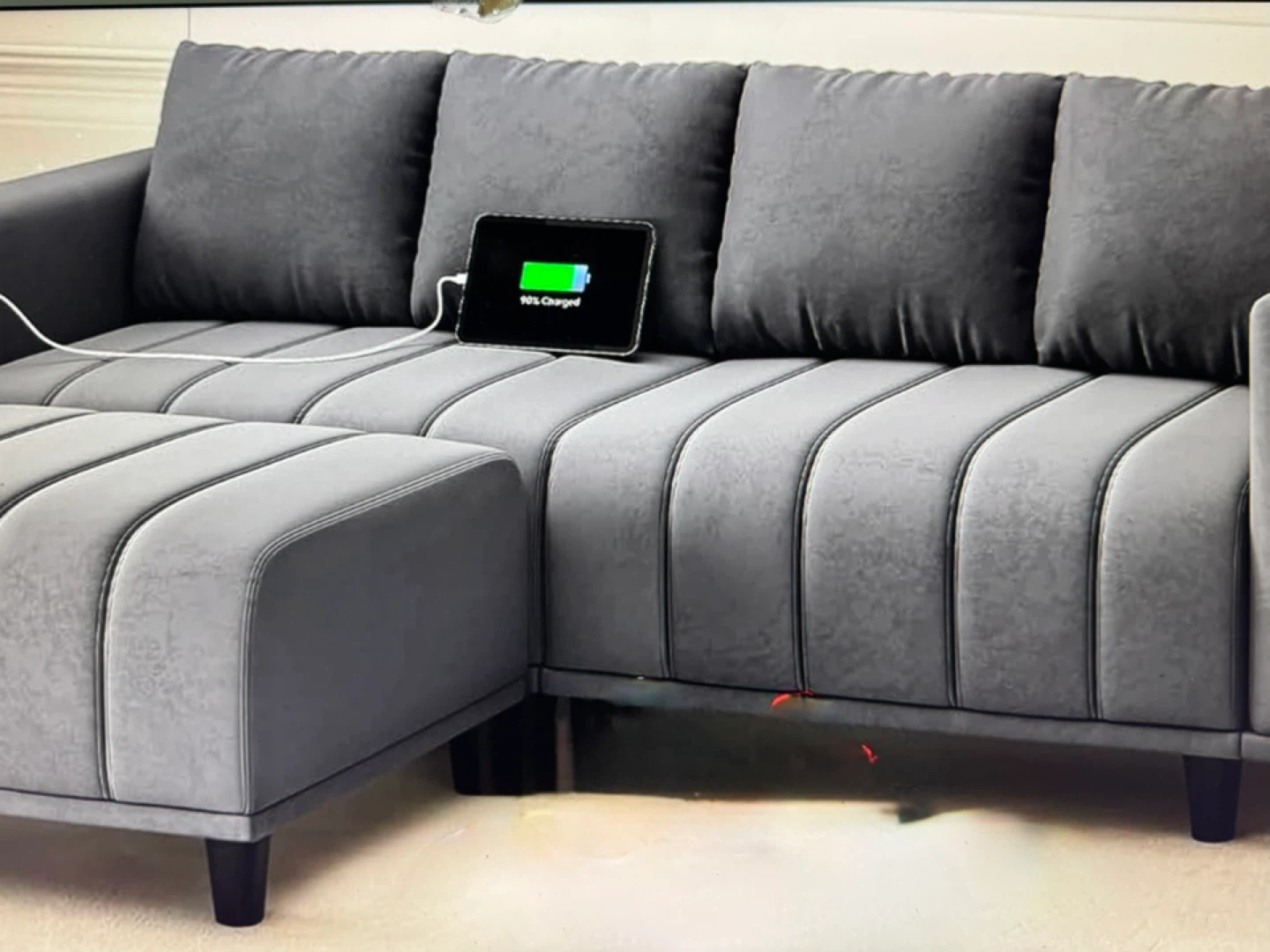 Gray Velvet Sectional Sofa with Chaise