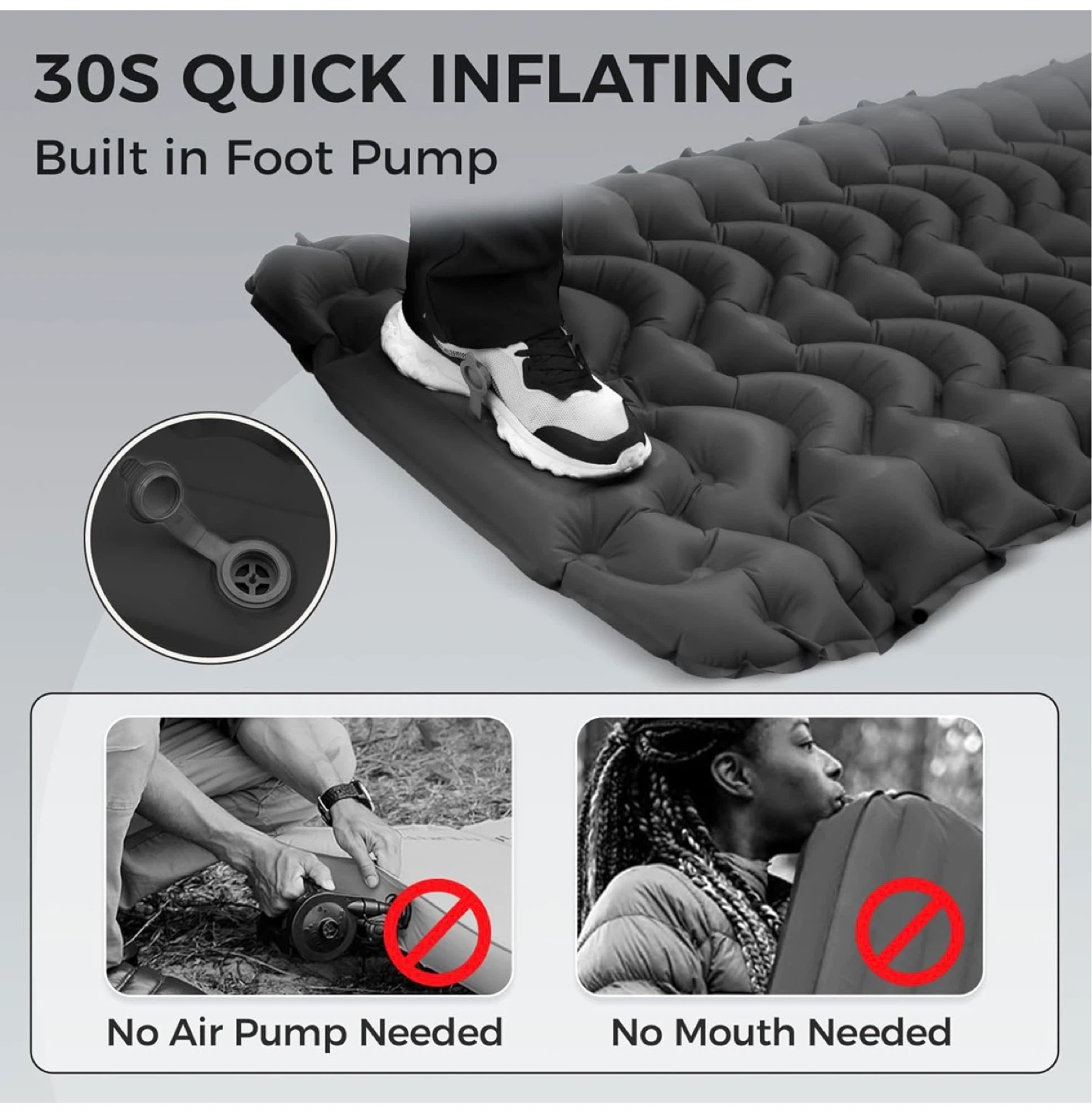 Grey Inflatable Sleeping Pad with Built-in Foot Pump - photo 5