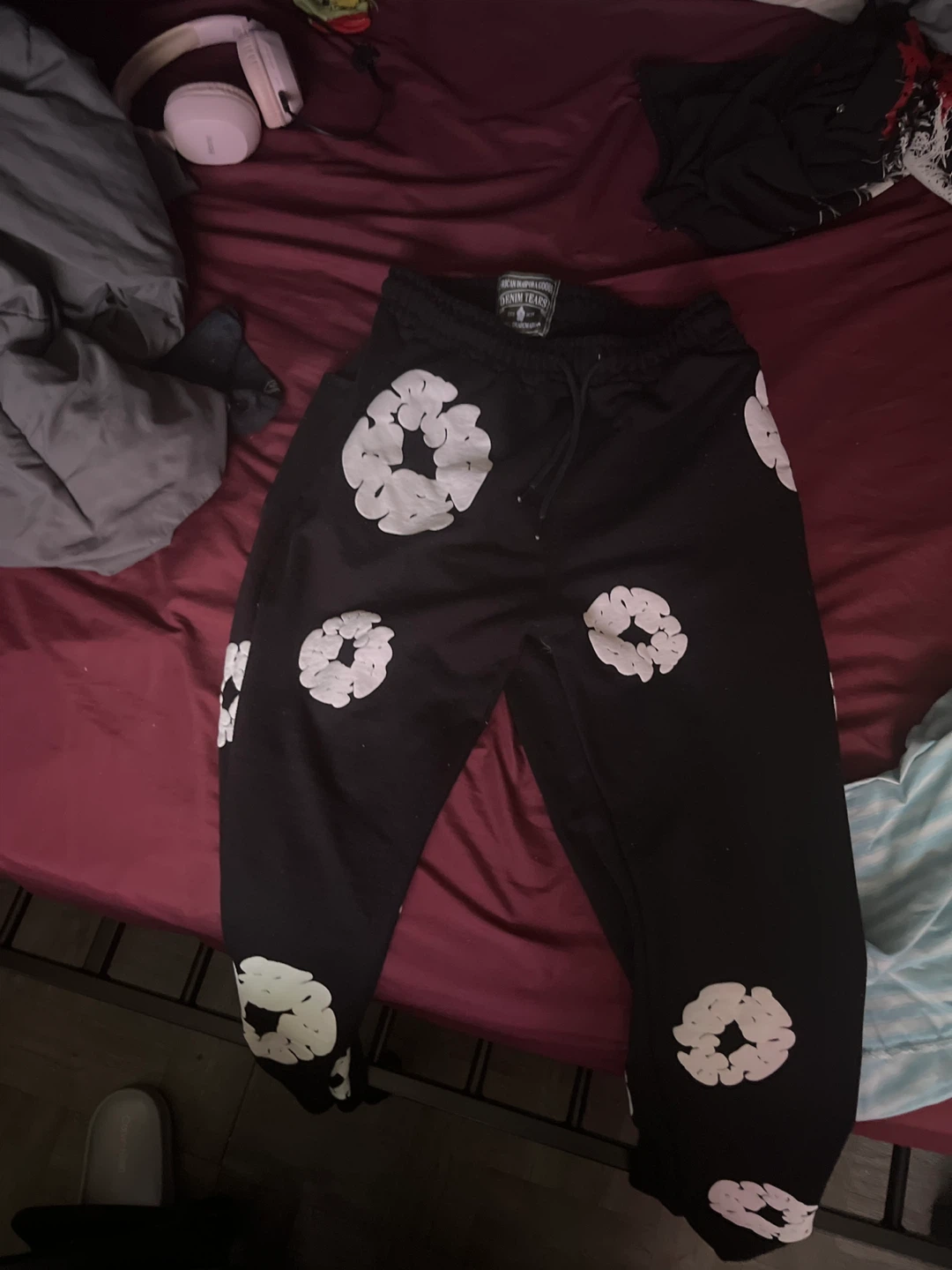 Denim Tears Black Sweatpants with White Print