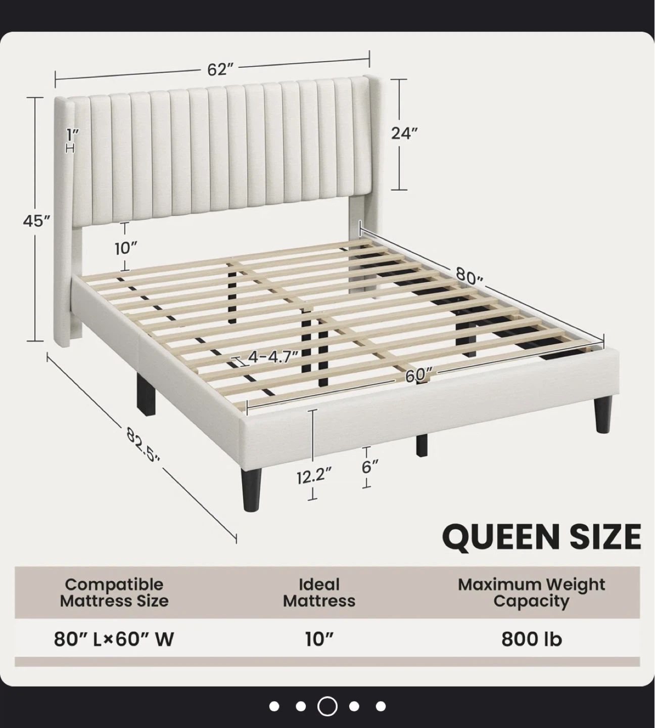 Queen Size Channel Tufted Upholstered Bed Frame