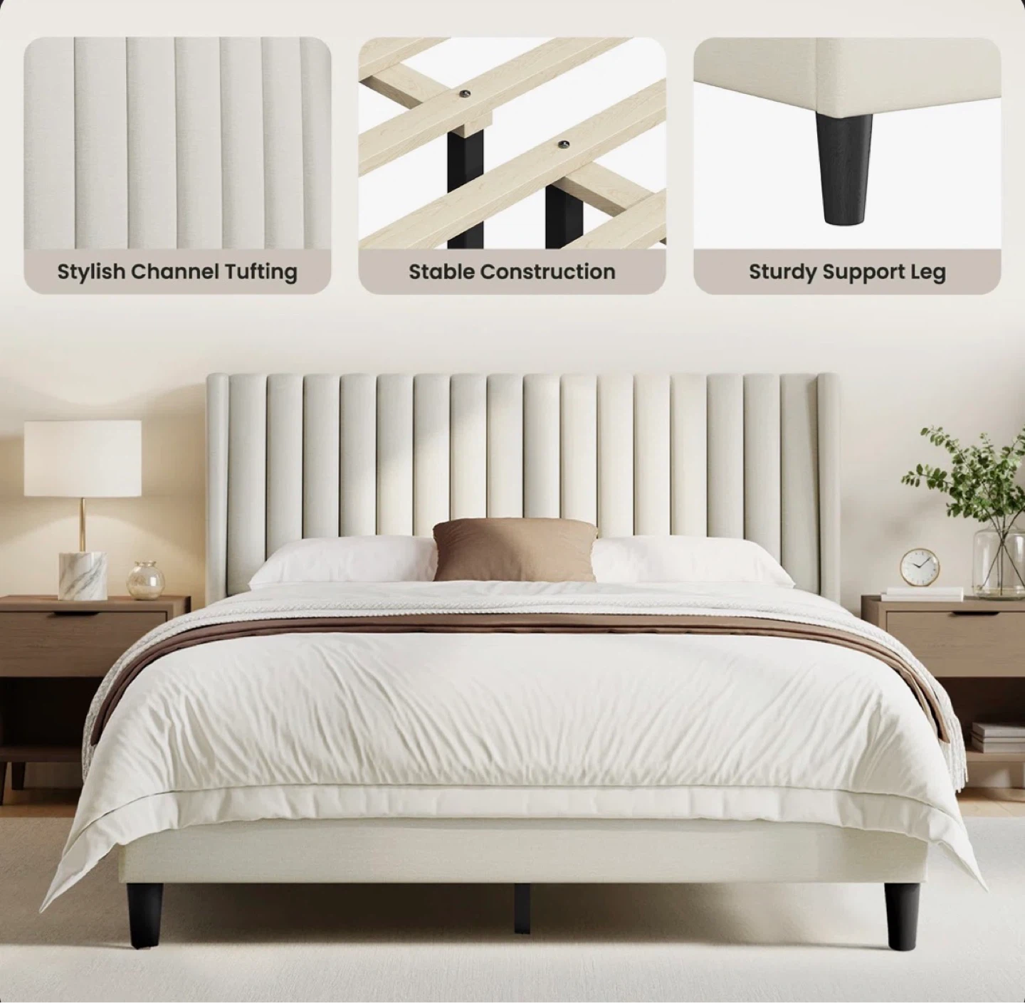 Queen Size Channel Tufted Upholstered Bed Frame - photo 2