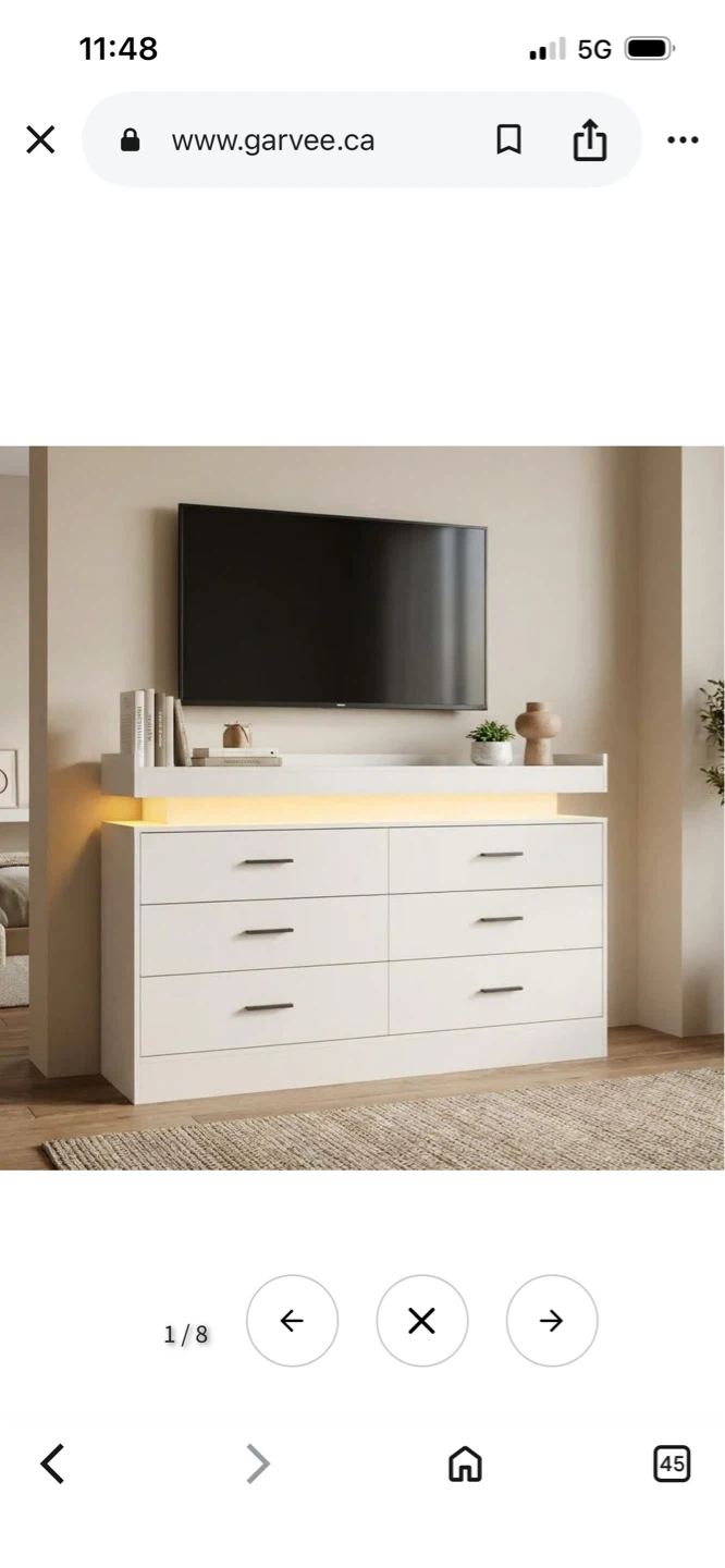 New Garvee TV Stand Cabinet with LED Lights & Charging Station
