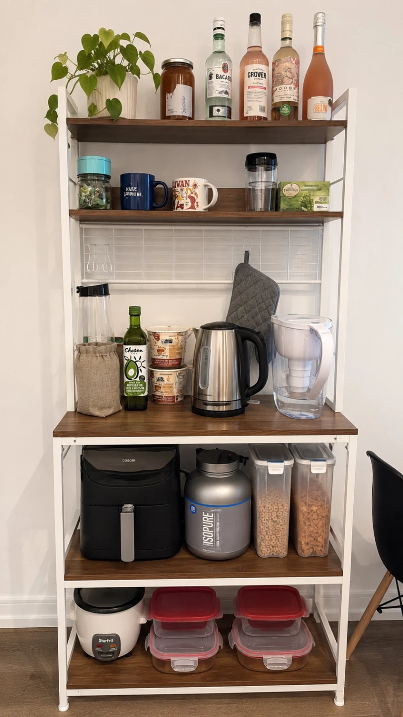 White and Wood Kitchen Baker's Rack Shelf