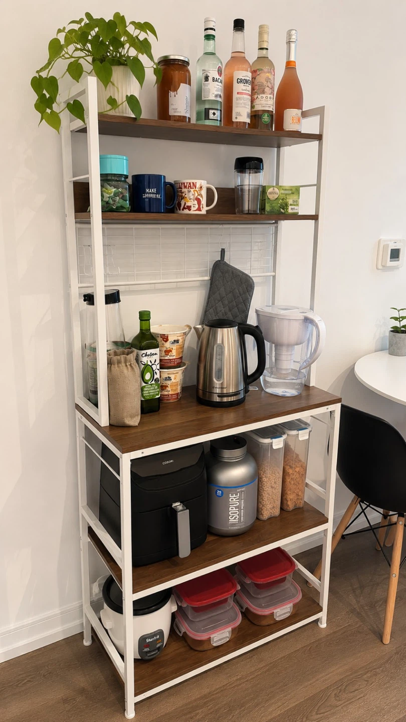 White and Wood Kitchen Baker's Rack Shelf - photo 2