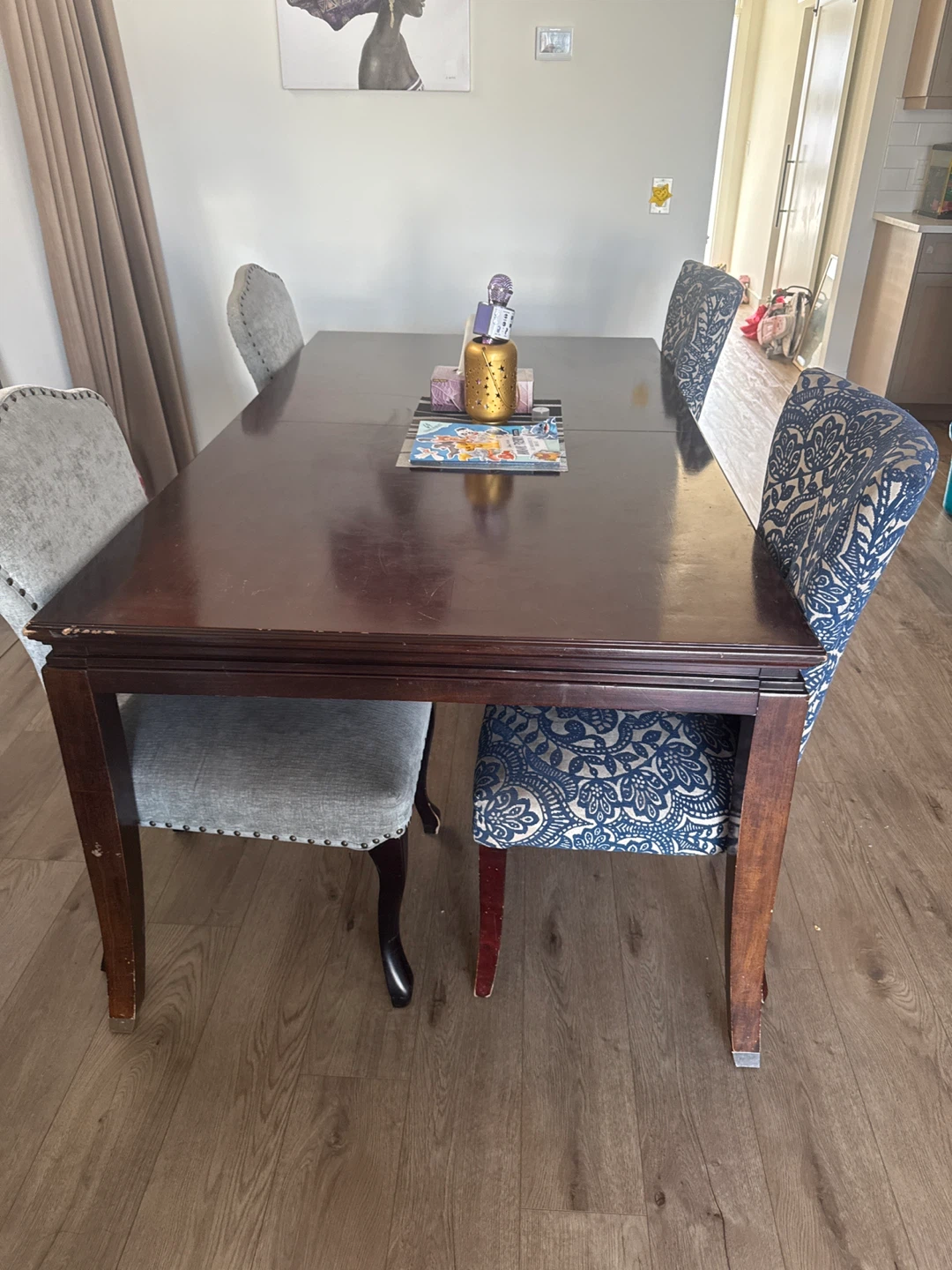 Wooden Dining Table with Upholstered Chairs