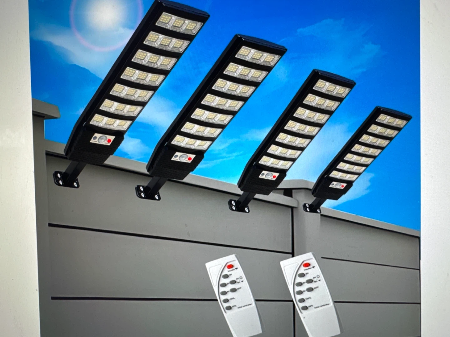 4 LED Solar Security Lights with Remote Controls