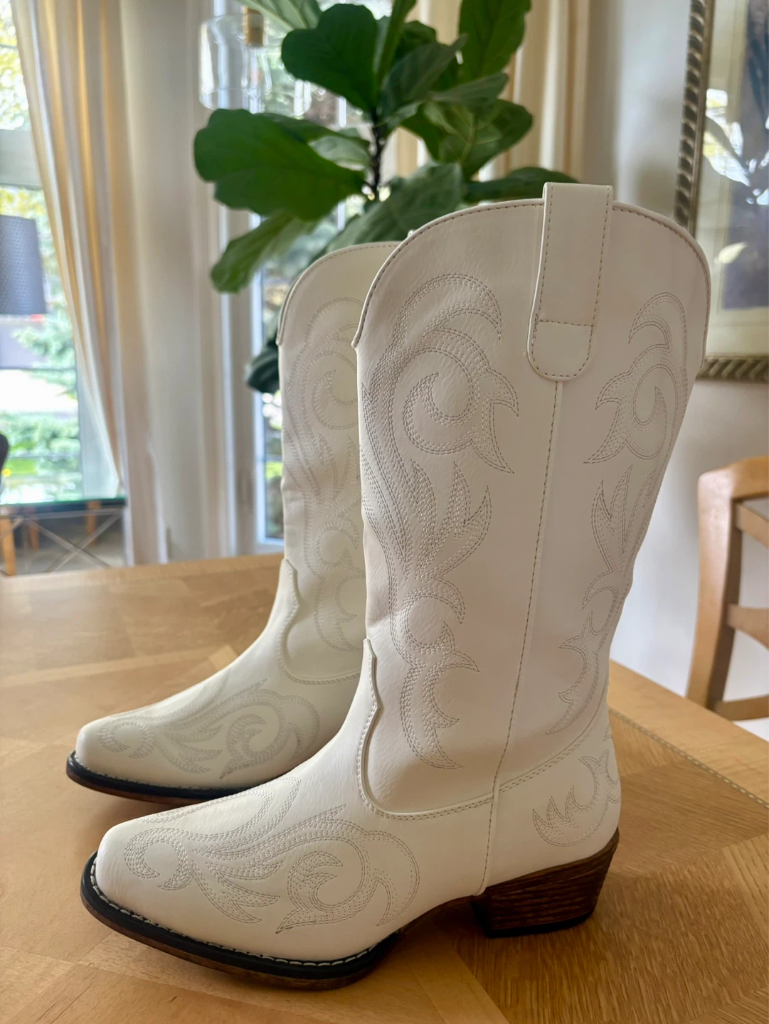 White Cowboy Boots with Embroidery - Size 7 - photo 2