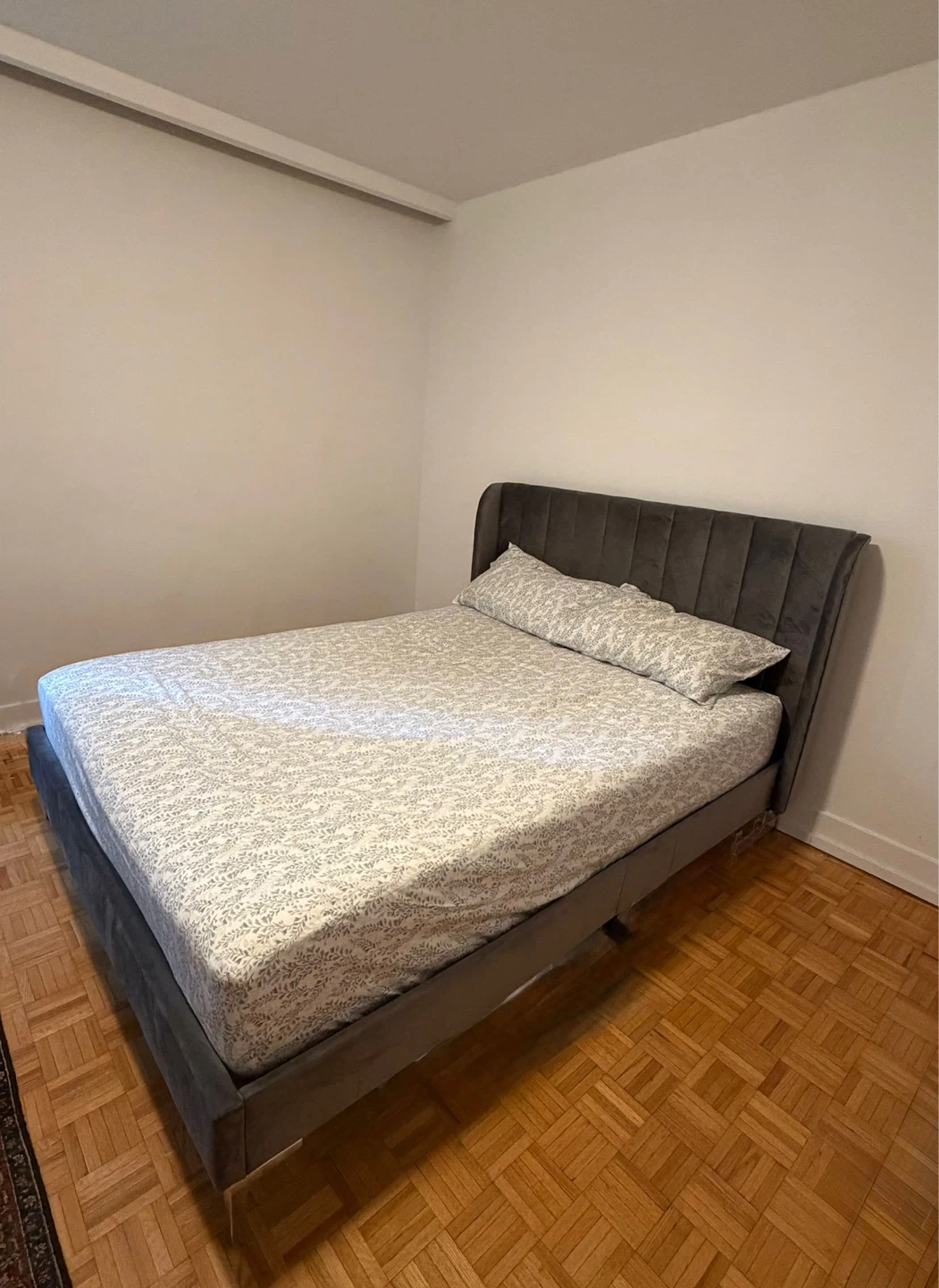 Grey Velvet Platform Bed Frame with Headboard with mattress - photo 2