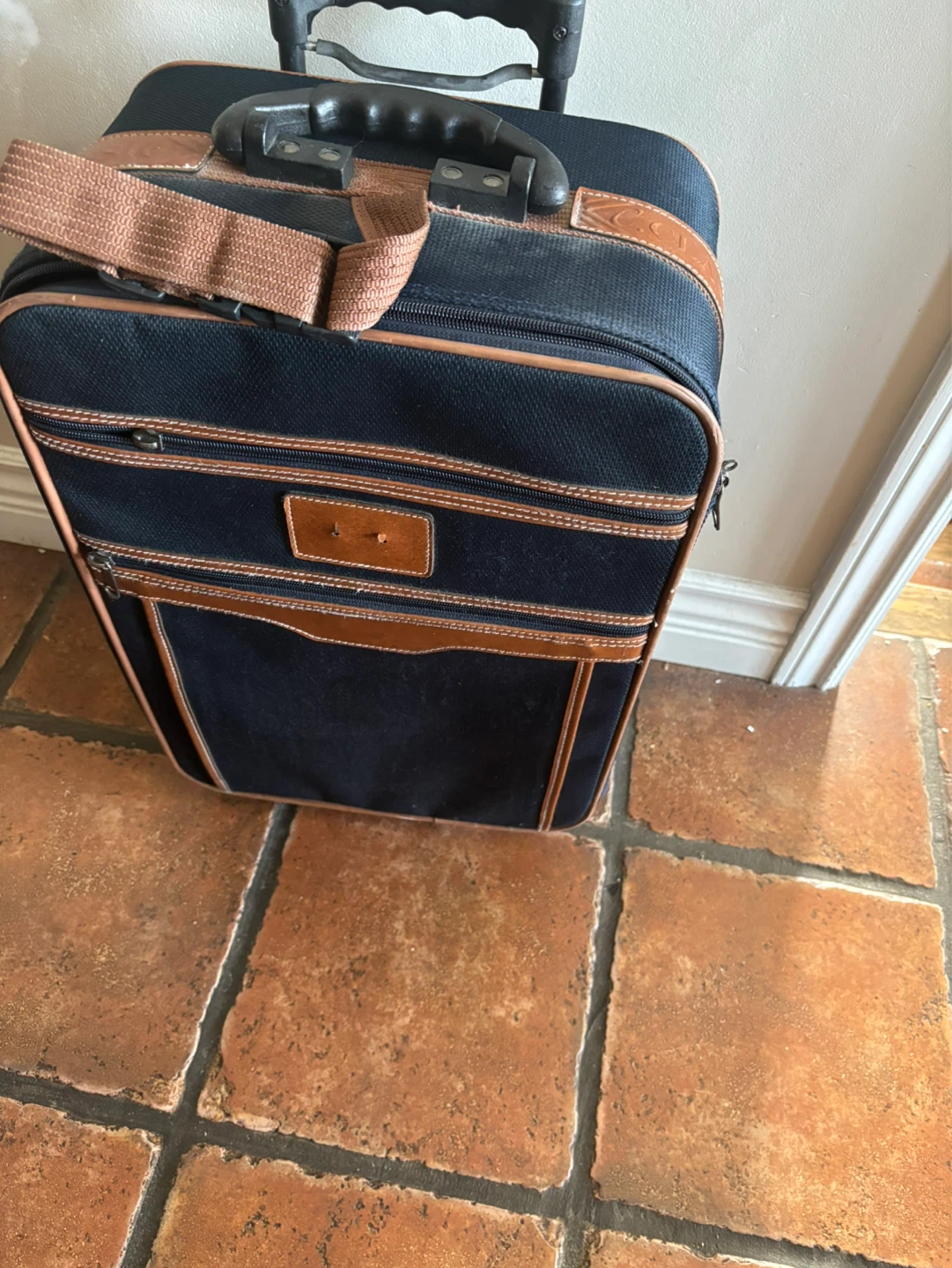 Black and Tan Carryon Suitcase with 2 Wheels