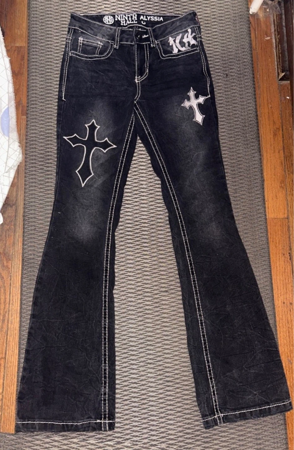 Ninth Hall Alyssia Flare Jeans with Cross Embellishments