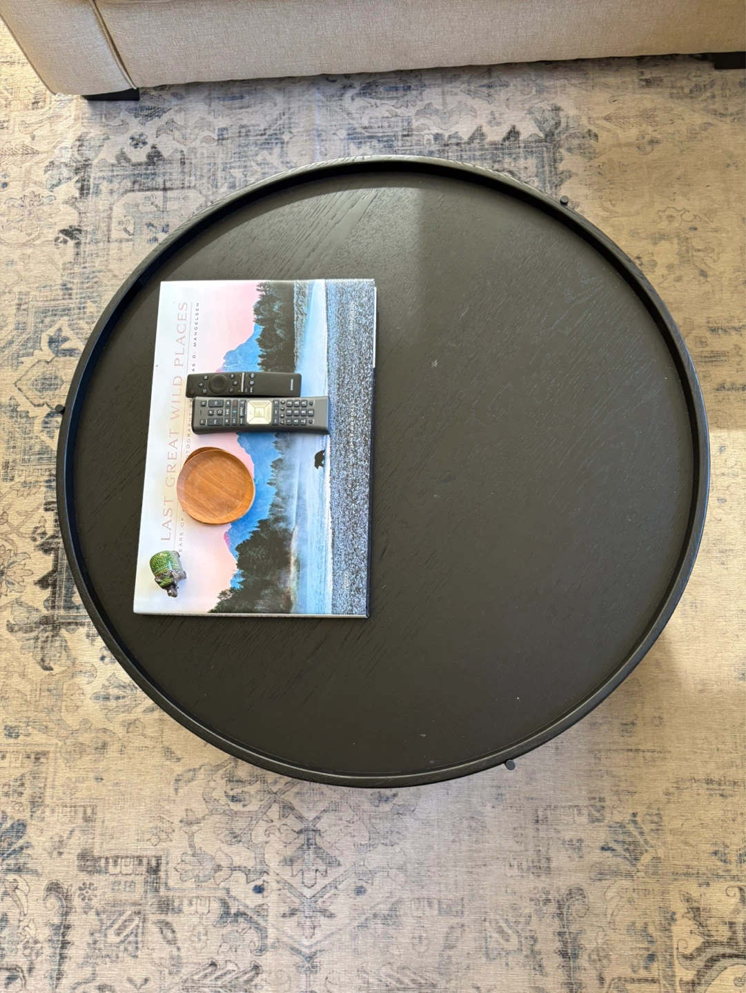 EQ3 Large Black Double-Tiered Round Coffee Table