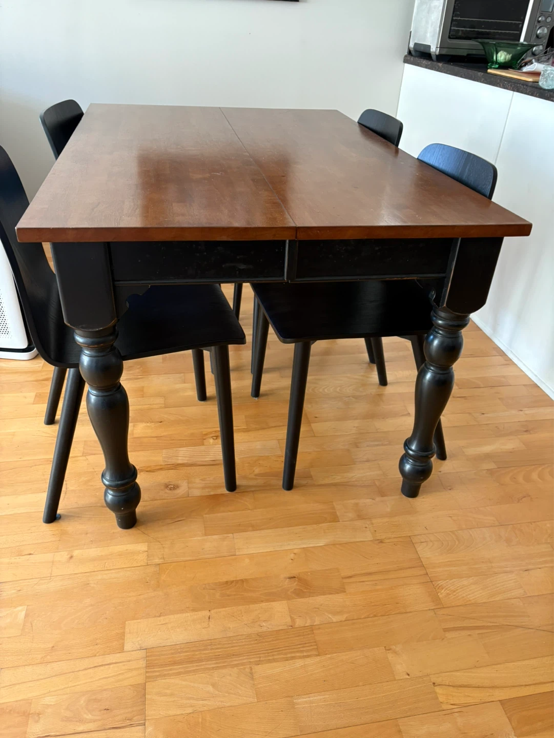 Wooden Dining Table with Black Turned Legs and chairs - photo 3
