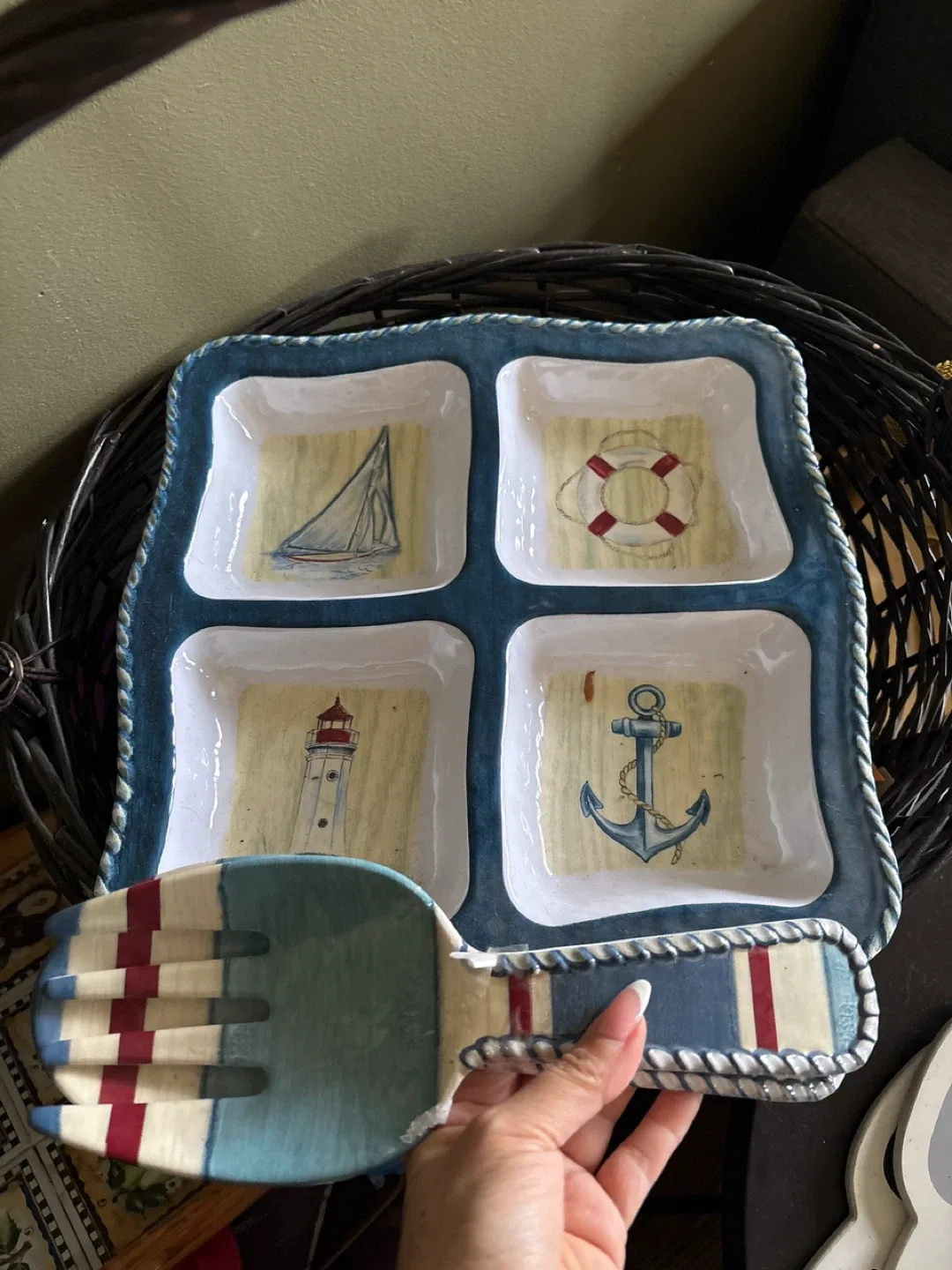 Nautical Divided Serving Platter with Utensil