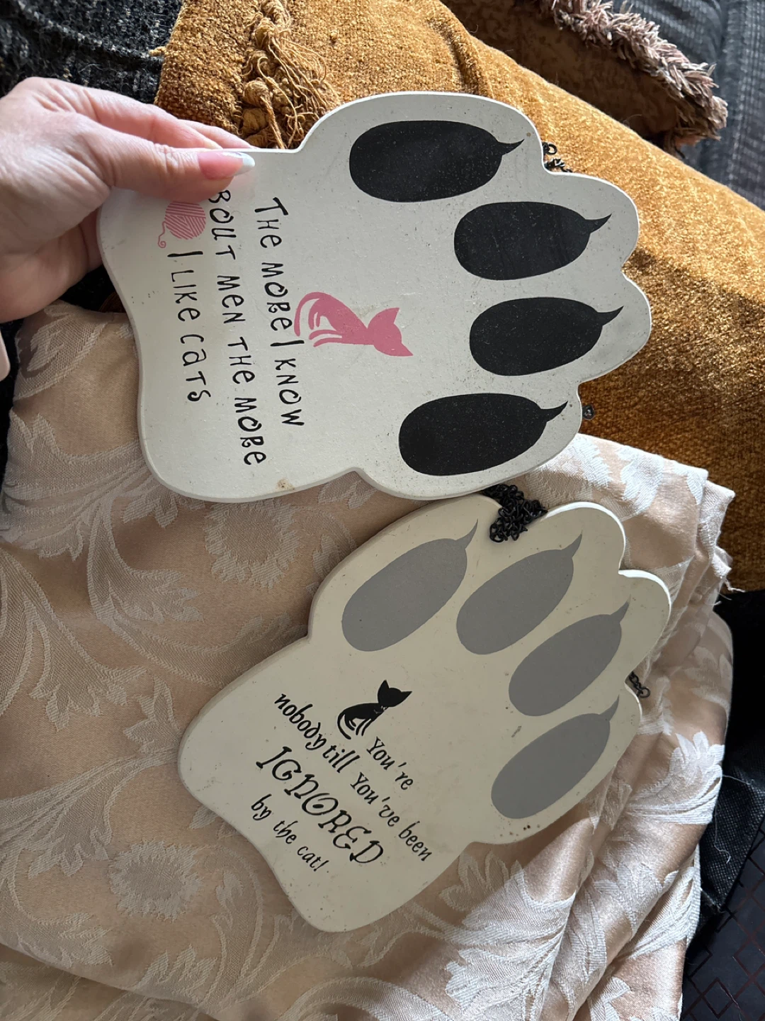 Set of 2 Cat Paw Print Wooden Signs