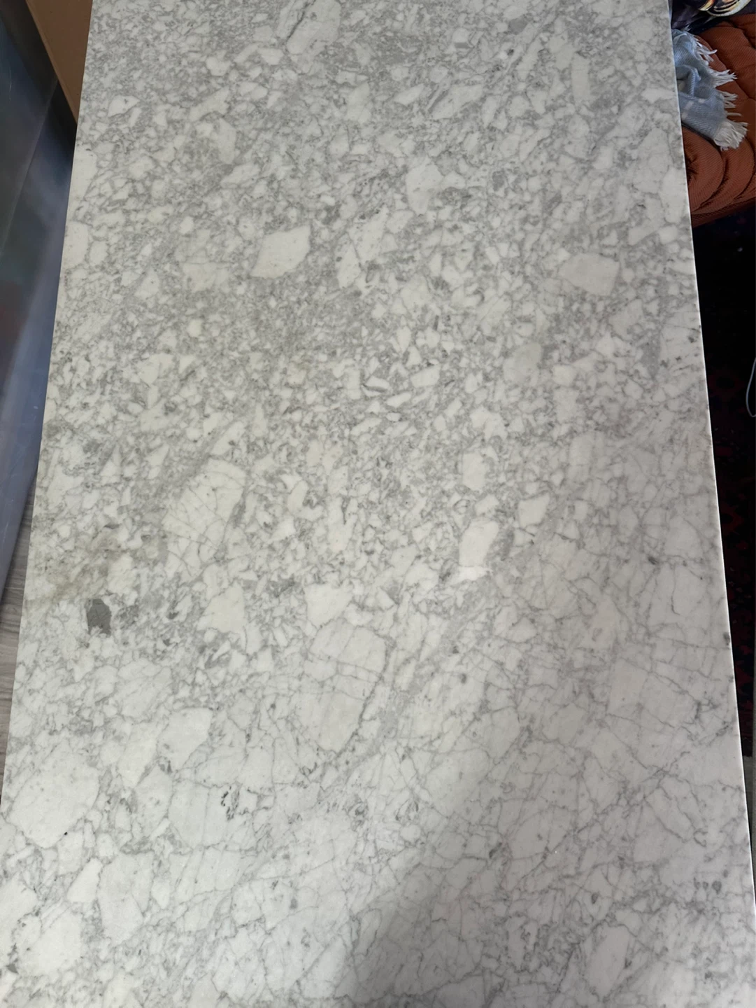 Pottery Barn Marble Top Dining Table with Black Metal Base - photo 2