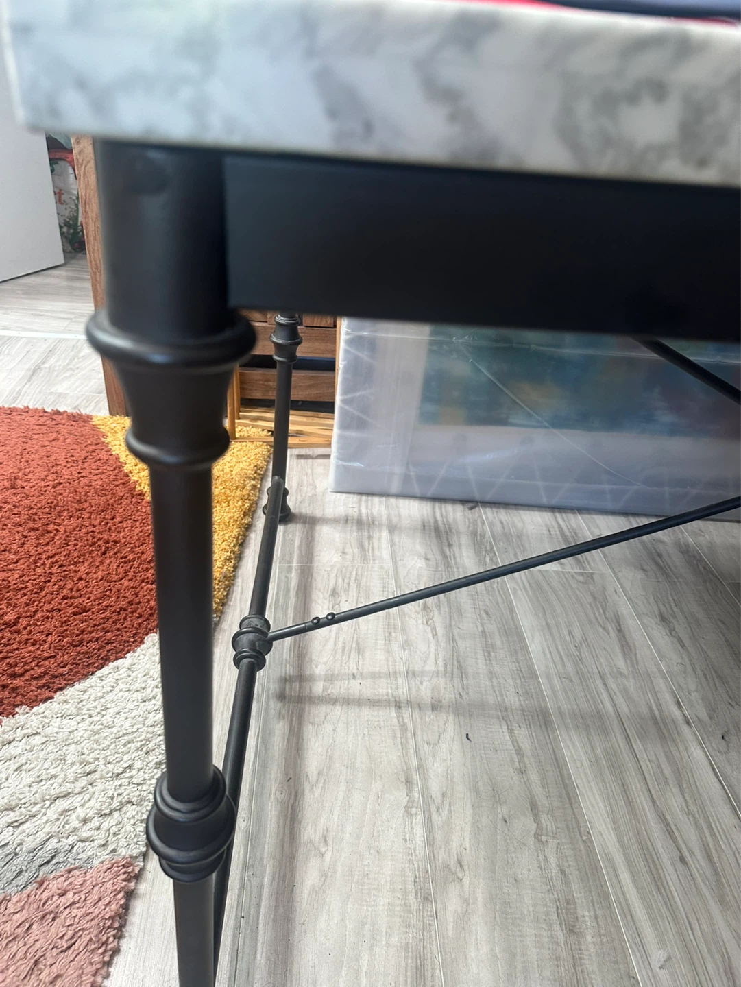 Pottery Barn Marble Top Dining Table with Black Metal Base - photo 3