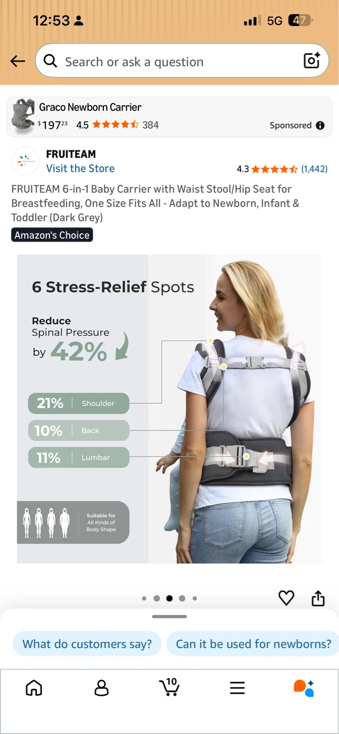 FRUITEAM 6-in-1 Baby Carrier with Waist Stool - Dark Grey - photo 5
