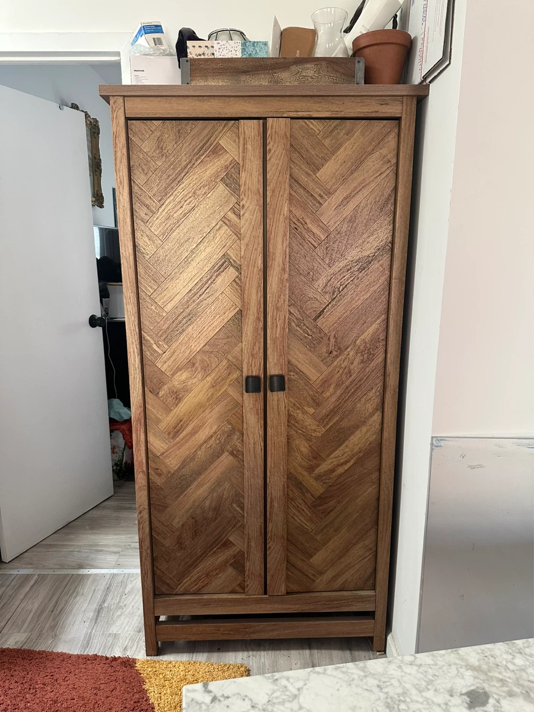 Wayfair Wooden Two-Door Cabinet with Herringbone Pattern