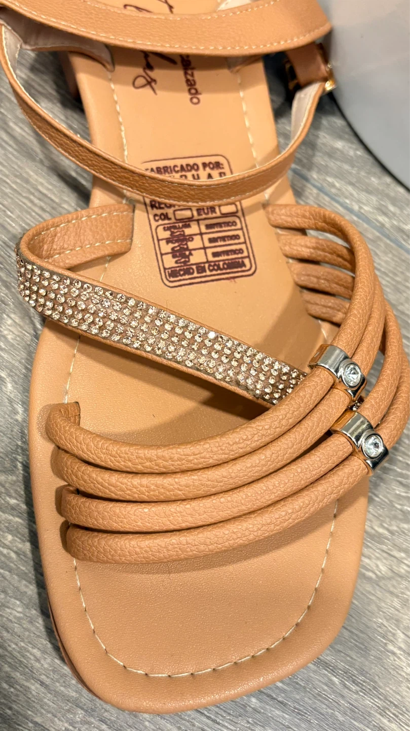 Women's Tan Strappy Sandals with Rhinestone Accent - photo 2