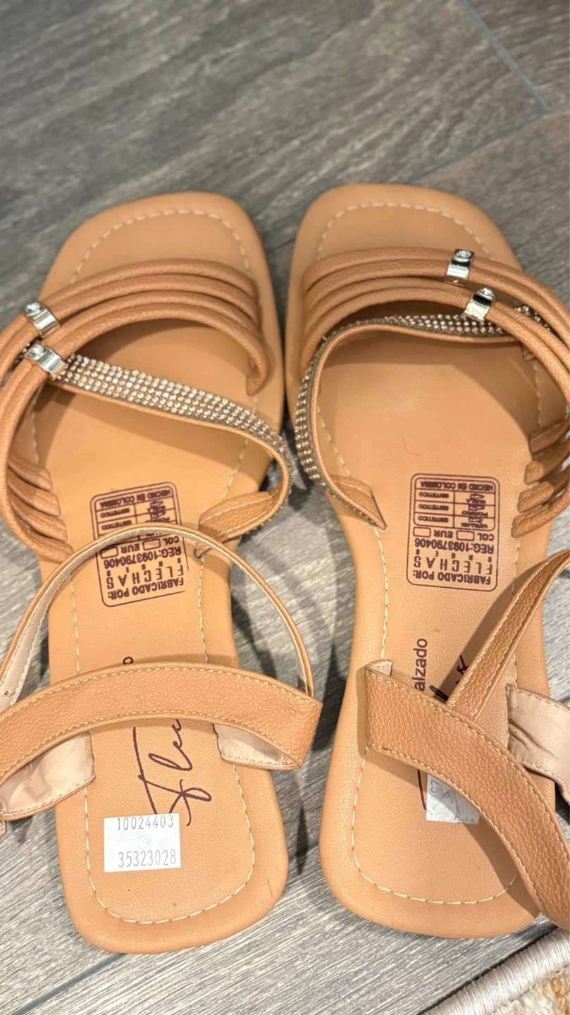 Women's Tan Strappy Sandals with Rhinestone Accent - photo 3