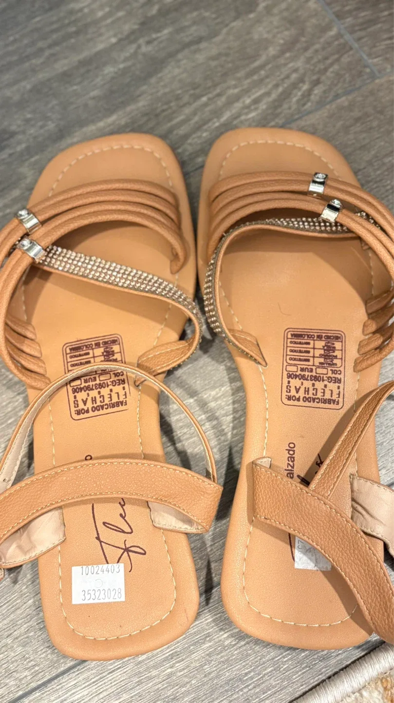 Women's Tan Strappy Sandals with Rhinestone Accent - photo 3