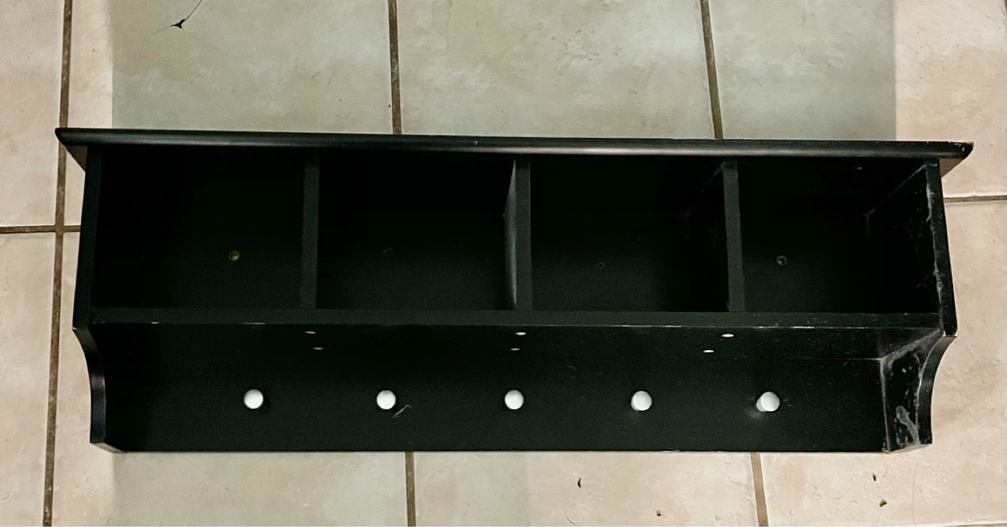 Hallway set Black Shelf with 5 Hooks and shoe Bench