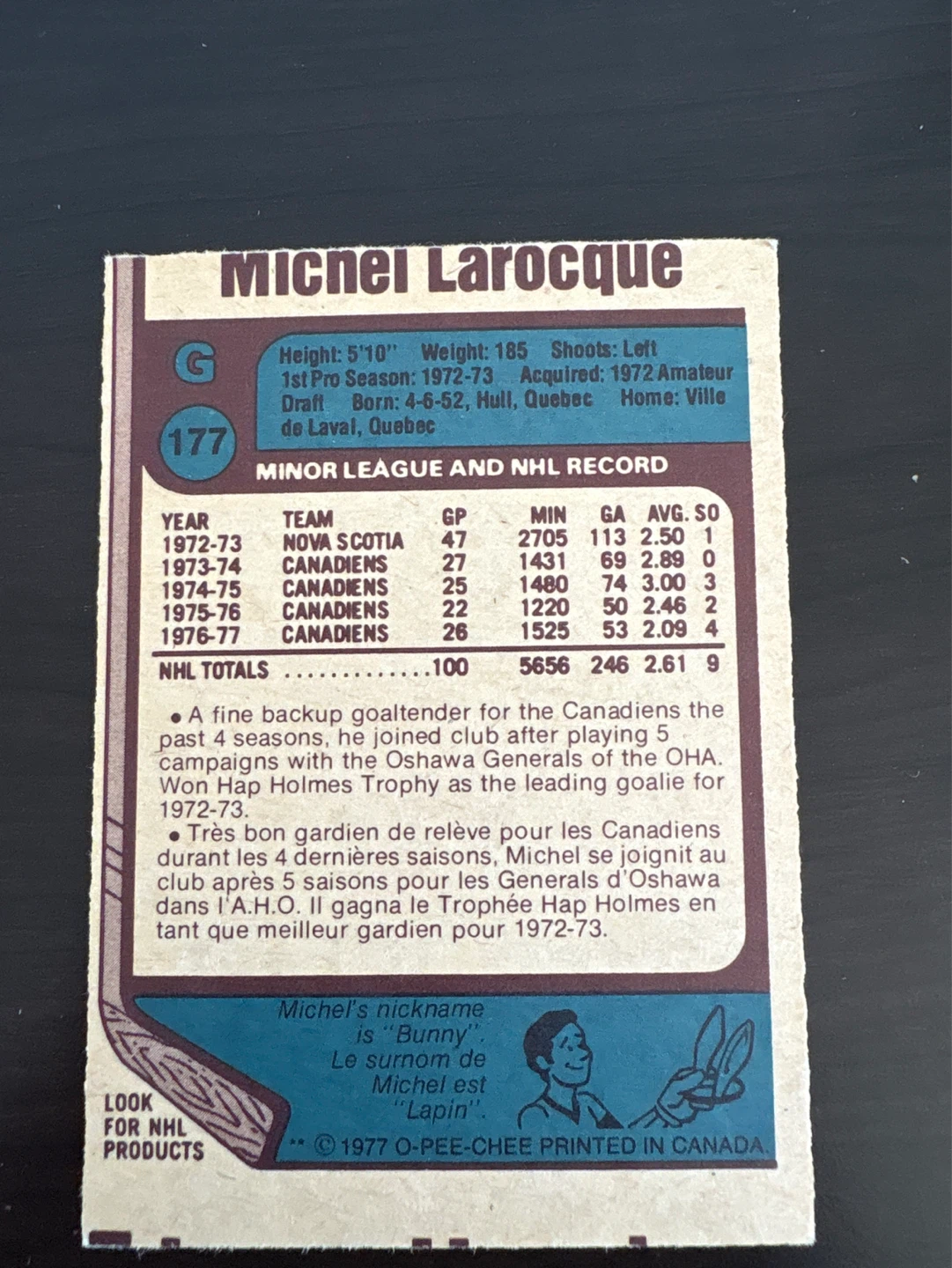 1977 O-Pee-Chee Michel Larocque Canadiens Hockey Card - photo 2