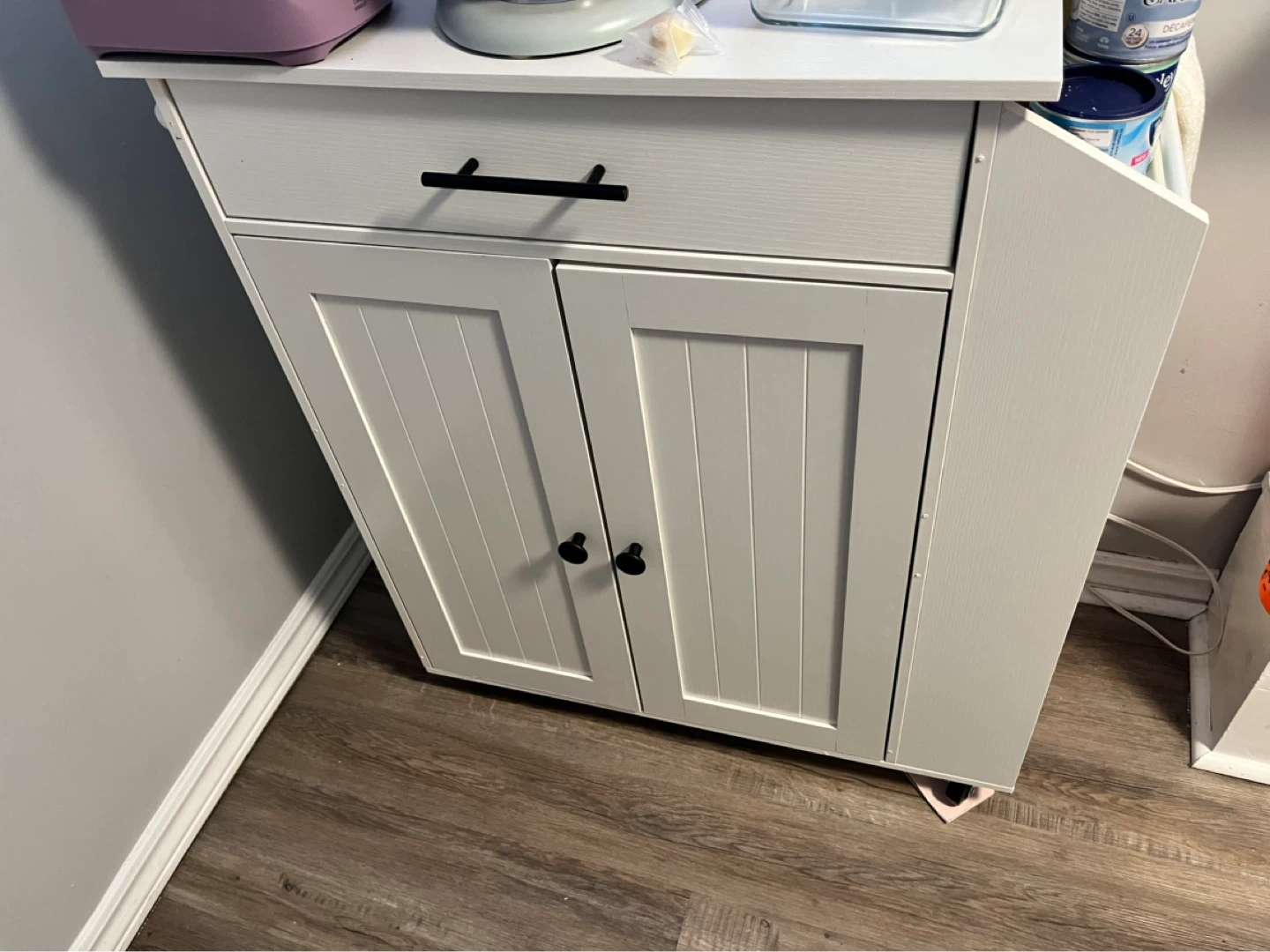 White Kitchen Cart with Drawer and Cabinets - photo 2
