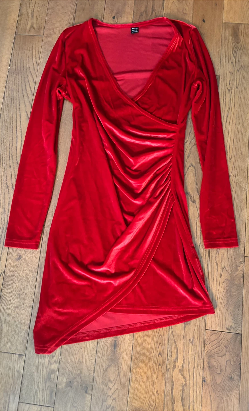 Red Velvet Ruched Wrap Dress Size S