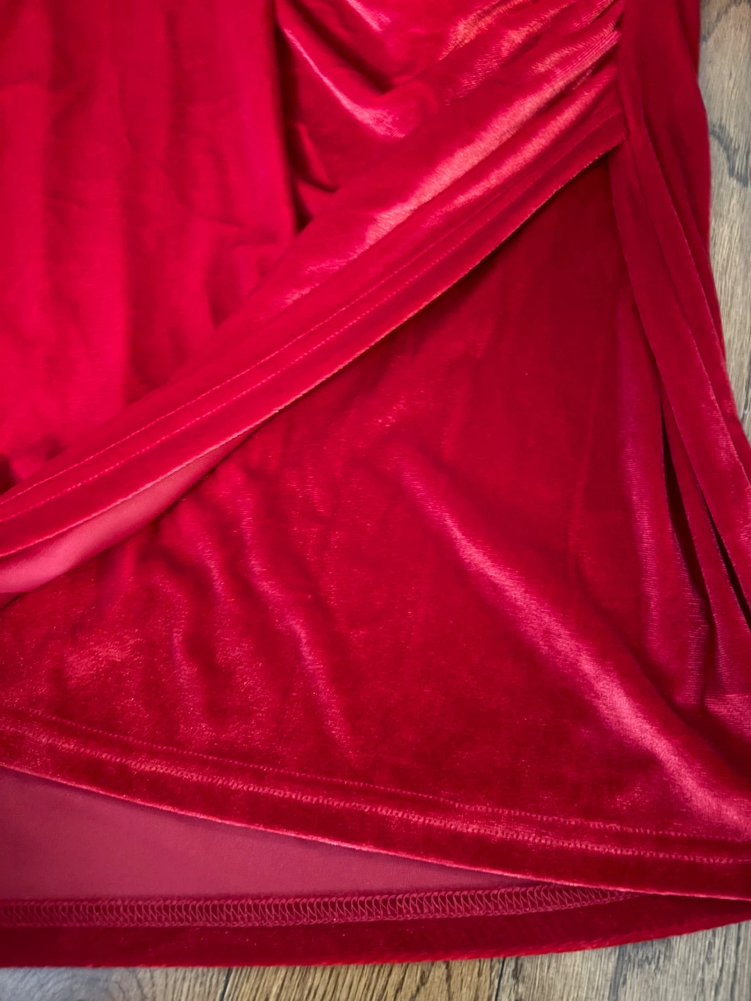 Red Velvet Ruched Wrap Dress Size S - photo 2