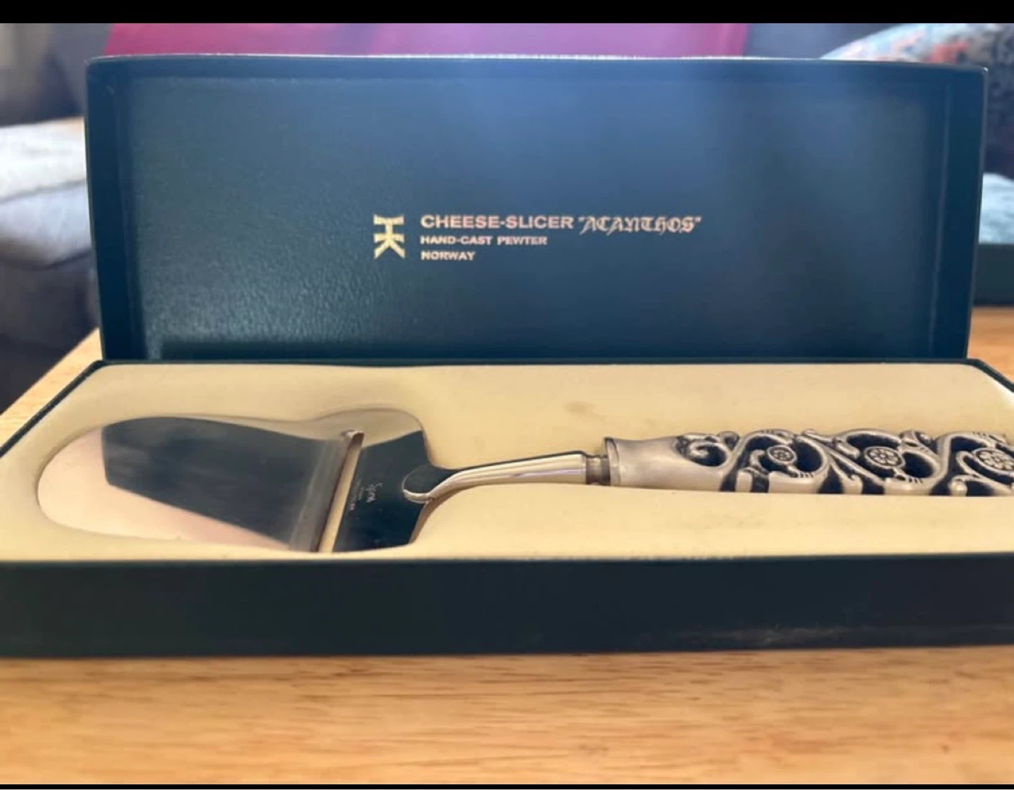 Hand-Cast Pewter Cheese Slicer 'Acanthos' from Norway