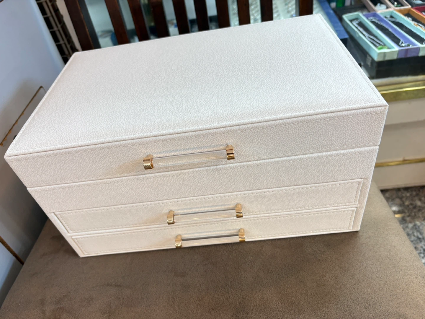 White 3-Drawer Jewellery Box with Mirror - photo 2