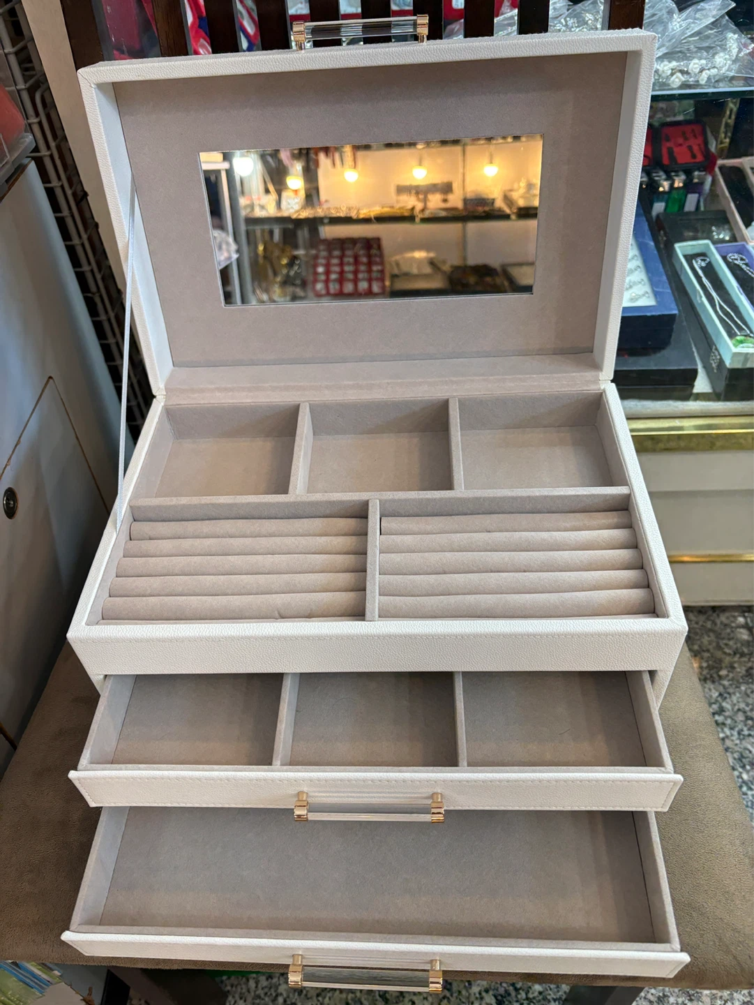 White 3-Drawer Jewellery Box with Mirror
