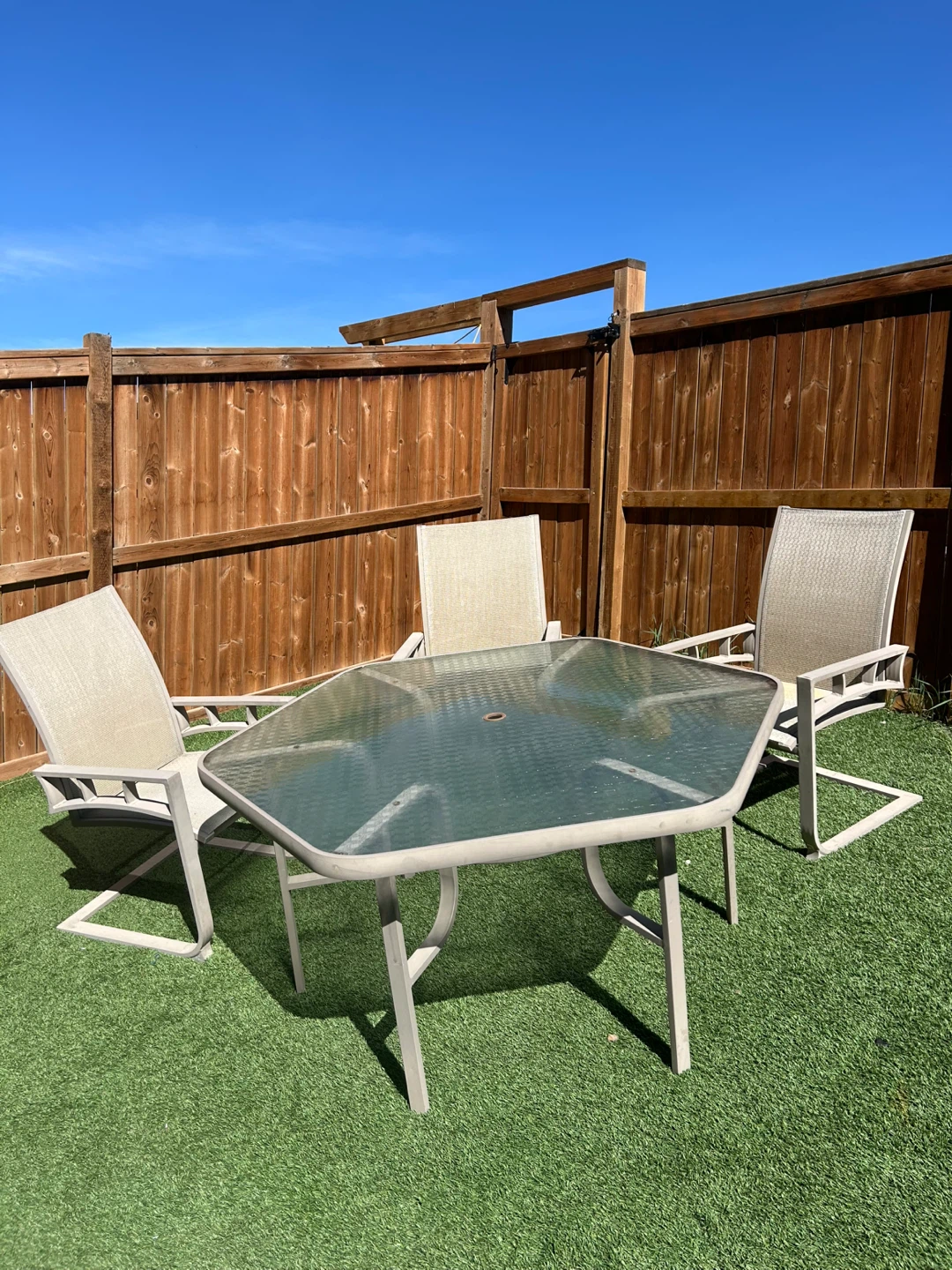 Glass Top Patio Table & 3 chairs