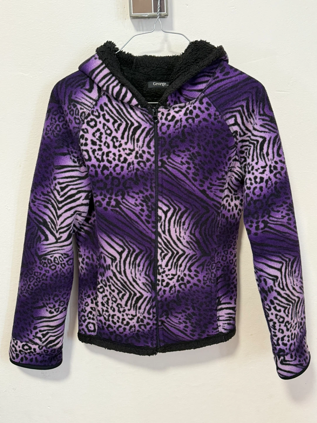 Purple Animal Print Fleece Hoodie - Size 16