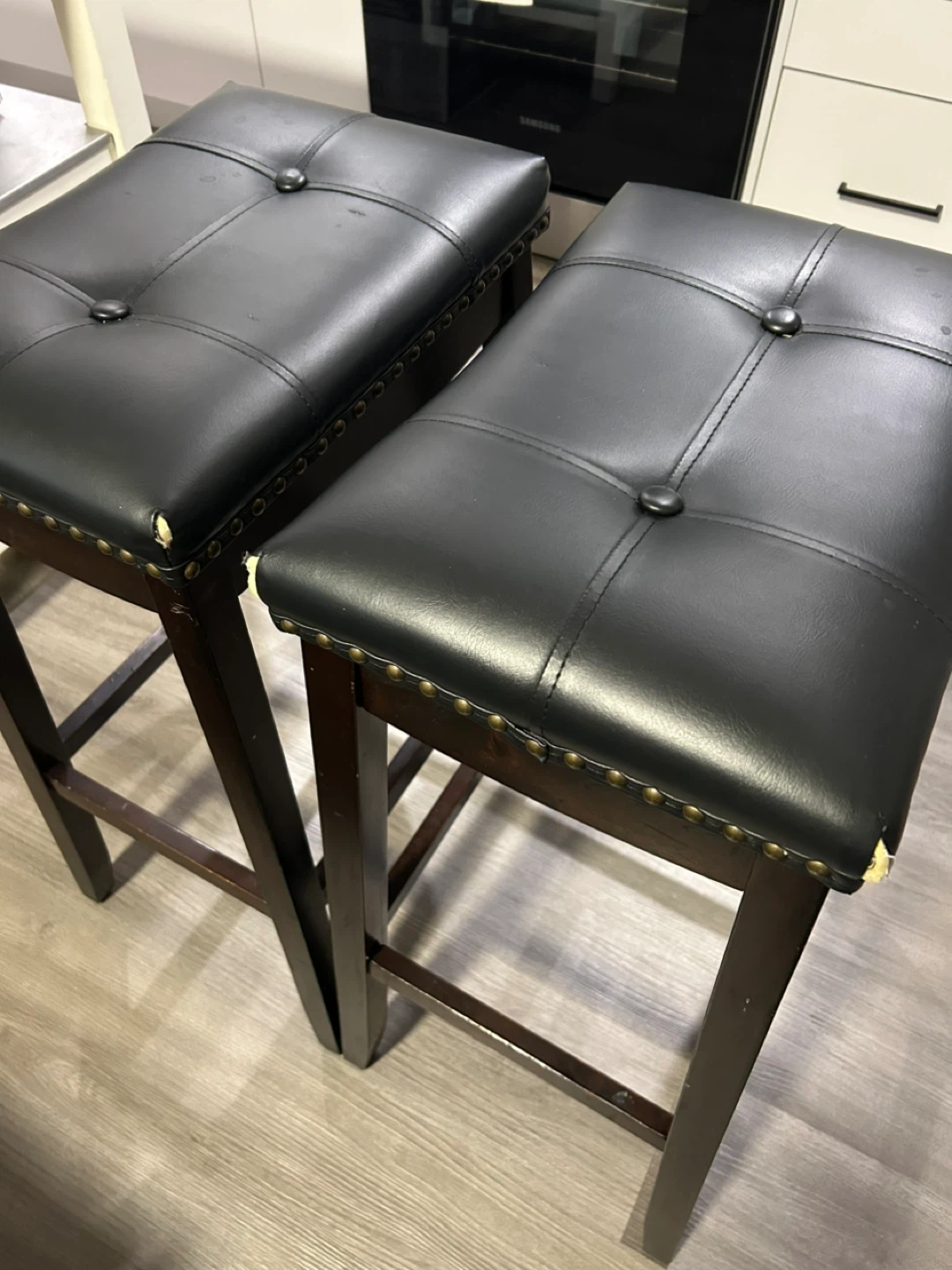 Set of 2 Black Faux Leather Bar Stools