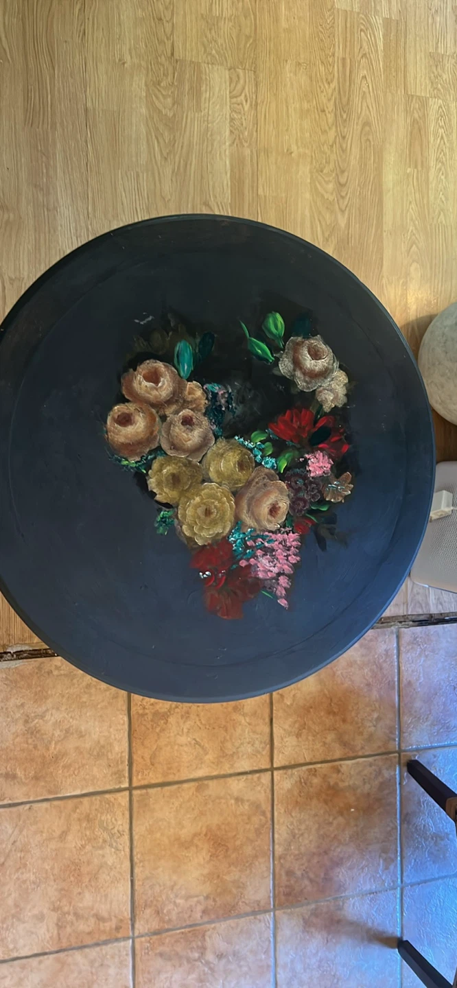 Round Pedestal Accent Table with Floral Top - photo 3