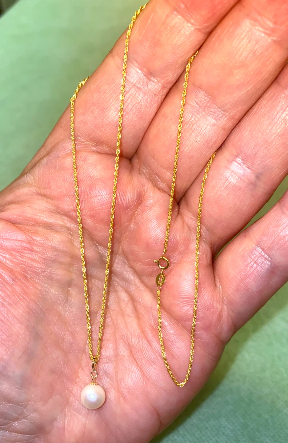 18 K Gold Chain Necklace with Pearl Pendant - photo 2