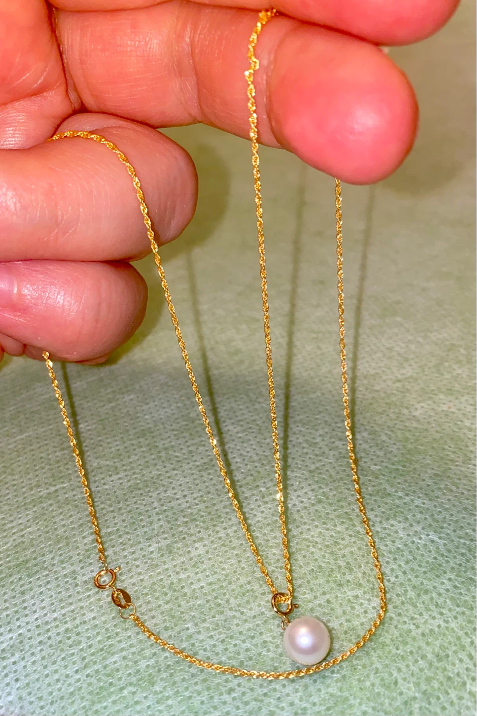 18 K Gold Chain Necklace with Pearl Pendant