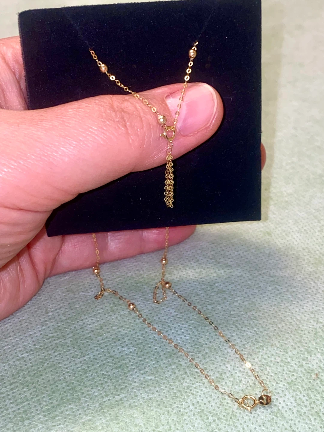 18K  Gold Beaded Chain Necklace with Tassel