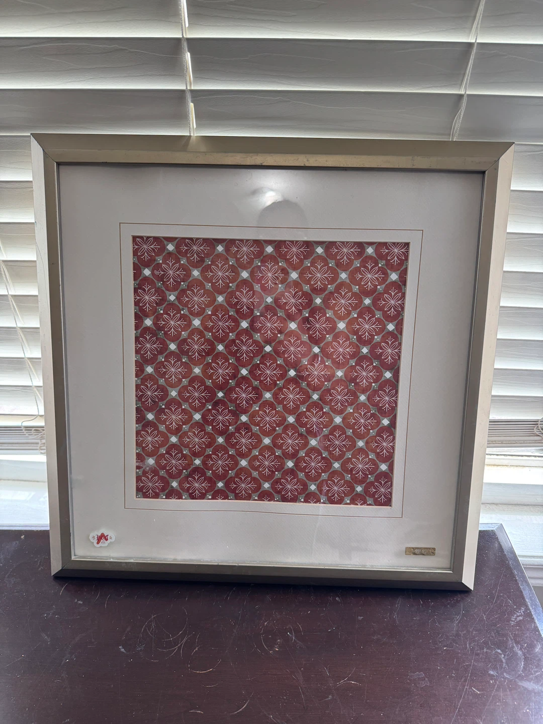 Framed Art Print with Red and White Pattern