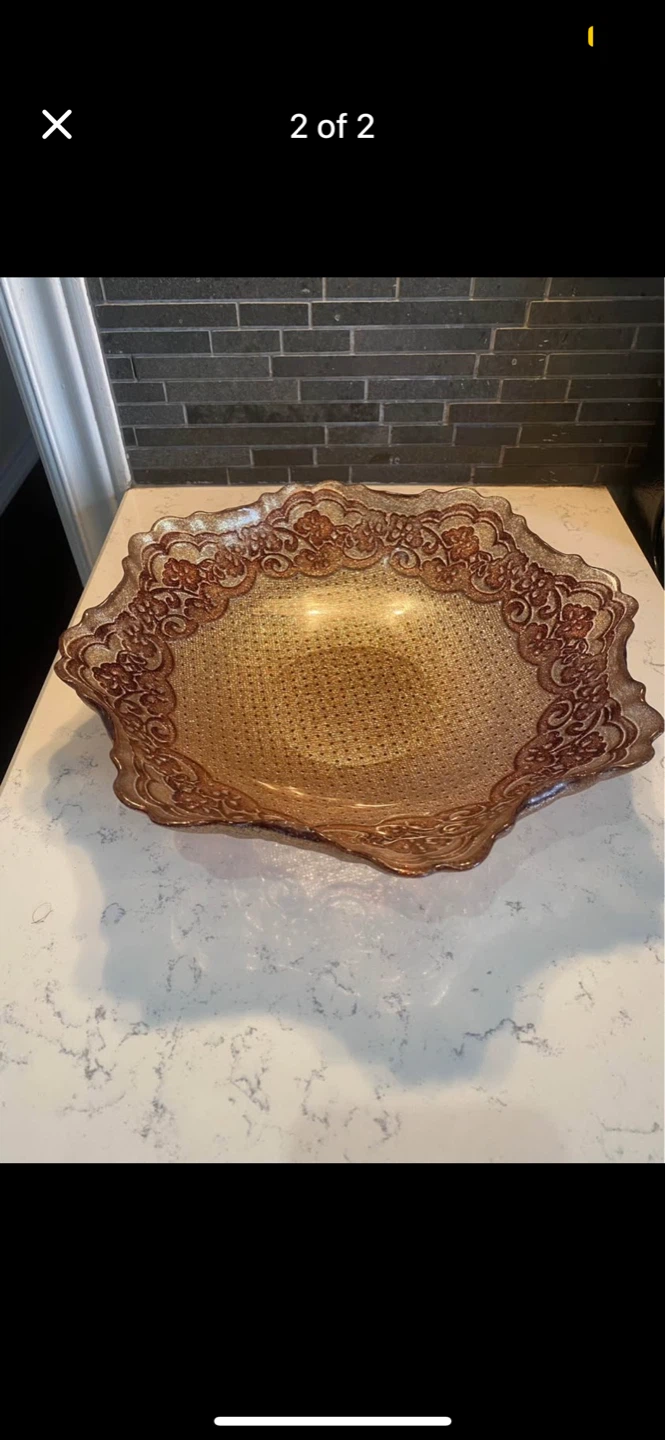 Decorative pink/Gold Glass Serving Bowl
