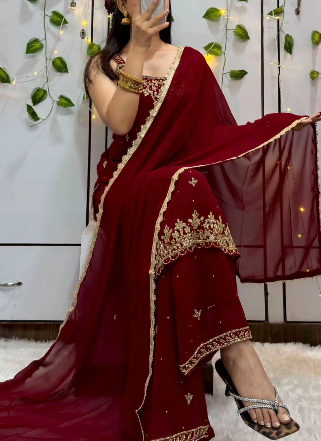 Beautiful Women's Maroon Embroidered Kurti with Dupatta