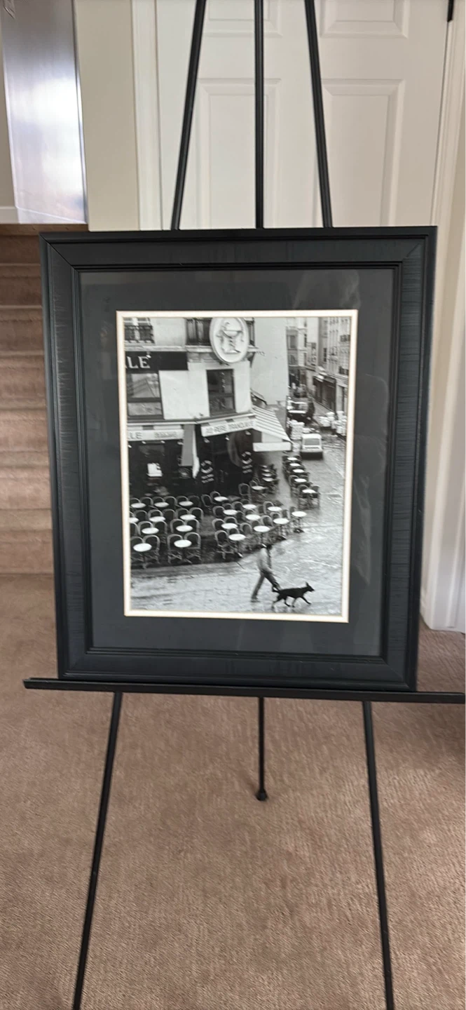 Framed Black and White Photograph of Parisian Cafe