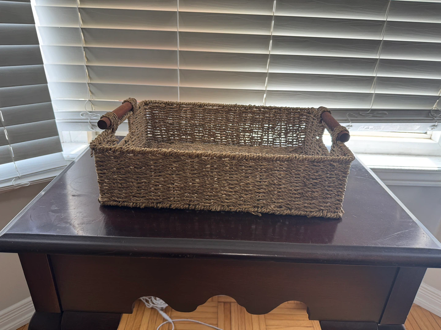 Woven Basket with Wooden Handles